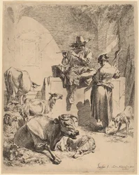 O pastor sentado em uma fonte e a fiandeira, 1652.