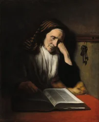 Uma mulher idosa a dormir sobre um livro, c.1655 (óleo sobre tela)
