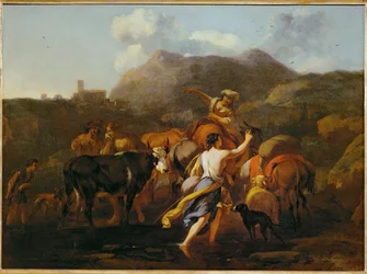Vaqueiros e rebanho (pintura sobre tela)