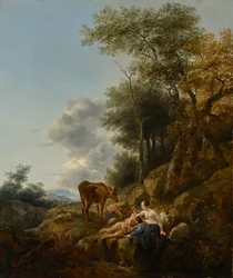 Paisagem com uma ninfa e um sátiro, c.1647 (óleo sobre painel)