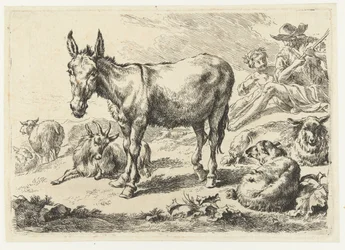 Paisagem com burro, ovelha, cabra e pastores Animais (título da série)
