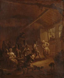 Camponeses dançando em um celeiro