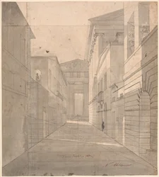 Rua em uma cidade antiga. Estudo de perspectiva para a pintura "Simo confia em Sosia"