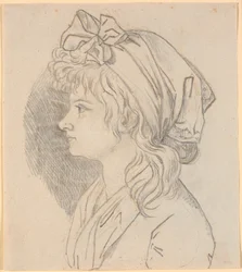Retrato de perfil da segunda esposa do pintor Juliane Marie Abildgaard, née Ottesen. Preparação para retrato no Museu Frederiksborg