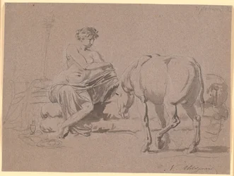 Cena do livro 10 de "O Asno de Ouro" de Apuleio. A jovem se despe, à direita está o burro