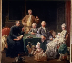 "Retrato da família Leroy" Cena familiar com um padre, a mãe e as crianças. Pintura de Nicolas Bernard (1735-1784) 1766-1767 Dim. 136x147 cm Museu Pushkin, Moscovo