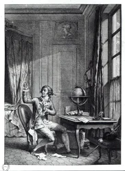 St. Preux Recebendo o Retrato de Julie, ilustração de &39;The New Heloise&39; de Jean-Jacques Rousseau (1712-1778)
