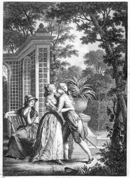 O primeiro beijo de amor, ilustração de «Júlia ou A Nova Heloísa», de Jean-Jacques Rousseau (1712-78)