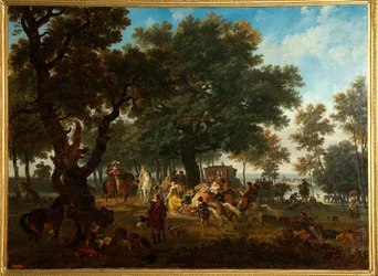 ""Festa de caça ao rei da França Henri IV (1553-1610) e sua suíte"" (Henri IV e sua suíte de caça) Pintura de Nicolas Antoine Taunay (1755-1830)