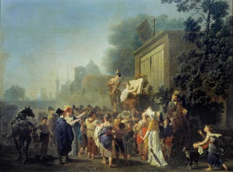 Os comediantes itinerantes, o teatro da loucura Pintura de Nicolas Taunay (1755-1830) Reims do século XIX, Musee des Beaux Arts