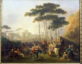 Village Dance Painting de Nicolas Taunay (1755-1830) Reims do século XIX, Musee des Beaux Arts