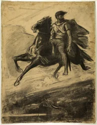 Homem andando a cavalo pelo ar