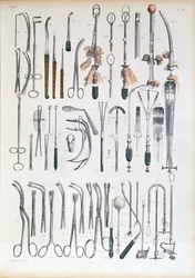 Instrumentos cirúrgicos para operações de amígdala, placa de "Tratado Completo sobre a Anatomia do Homem" por Jean-Baptiste Marc Bourgery (1797-1849) 1866-67