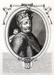 Filipe Augusto II (1165-1223), rei da França, de "As Representações de Augusto de todos os reis da França, de Pharamond a Luís XIV", Paris, 1679