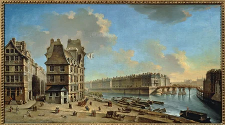 A Ile Saint-Louis e a Pont Rouge vistas da Place de Greve, Paris (pintura sobre tela)