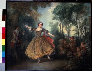 ""O Camargo dançante"" (Miss Camargo Dançando) Marie Anne de Cupis Camargo chamou o Camargo (1710-1770) dançando. Pintura de Nicolas Lancret (1690-1743) Início do século XVIII Dim. 45x55 cm Museu Hermitage, São Petersburgo