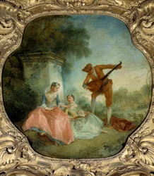 La lecon de musique Pintura de Nicolas Lancret (1690-1743) Sol do século XVIII. 0,89x0,9 m.