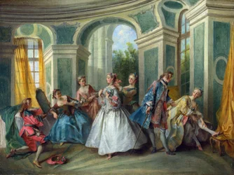 Lancret, Nicolas (1690-1743) The Four Ages of Man: Youth Oil on canvas Rococo ca 1735 France National Gallery, Londres 34,3x45,3 Pintura