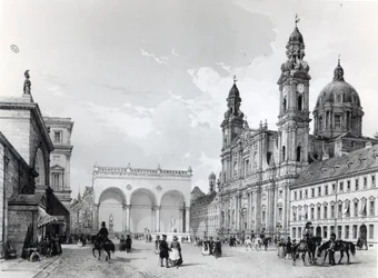 Palácio Real, Salão dos Marechais e Igreja dos Theatines em Munique, primeira metade do século XIX
