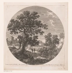 Paisagem com árvores e andarilhos