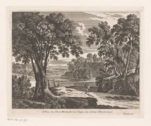 Paisagem com rio e caminhantes