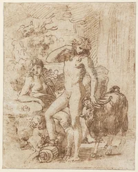 Bacchus e Erigone (caneta e tinta com papel lavado)