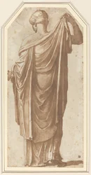 Estátua romana feminina vista de trás