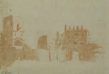 Vista de Roma (lavagem sépia no papel)
