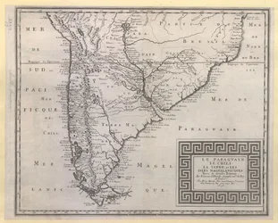 PARAGUAYR. CHILE. LA TERRE, et LES ISLES MAGELLANICQUES. Extraído de várias Relações / Por N. SANSON d