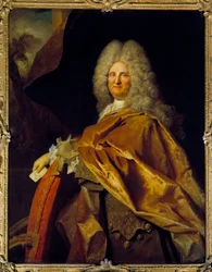 Retrato do homem (Jacques de Laage (fez 1660), destinatário dos tamanhos, secretário do rei Luís XV em 1718?) Pintura de Nicolas de Largilliere (1656-1746), Sol do século XVIII. 1,39x1,07 m