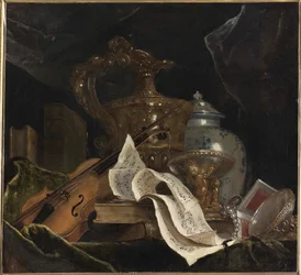 Ainda vida com instrumento musical, 1695-1700.