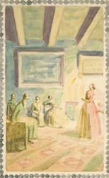 Jenny Lind canta em Weimar para a família do Grão-Duque e H.C. Andersen. Rascunho para decoração de afrescos em H.C. Andersen Memorial Hall em Odense