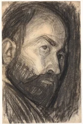 Auto-retrato. Cabeça 3/4 de perfil para a direita