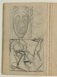 Esboço de uma máscara, provavelmente depois de uma editora. Projeto para a lápide de Poul S. Christiansen
