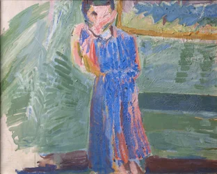 Figura em pé, vestido azul