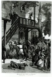 Matança dos judeus na Rússia, gravada por Gustave Voulquin (fl.1880-90) no Le Journal Illustre, junho de 1881 (foto bw)