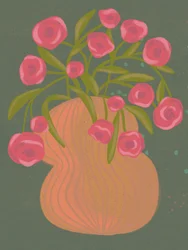 Flores cor-de-rosa num vaso laranja