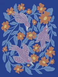 Pássaros e flores caprichosos