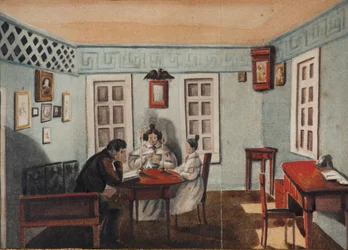 Nikita Muravyov com sua filha Sofia no exílio na província de Irkutsk, 1837