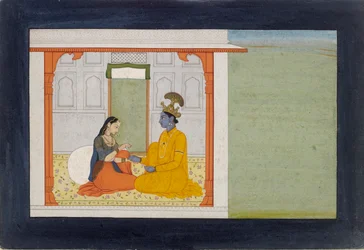 A nayika comenta sobre o novo anel de seu amante, 1780-1785