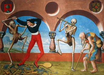 Morte, artesão e mendigo do ciclo Dança da Morte de Albrecht Kauw