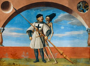 Morte e Cavaleiro Teutónico do Ciclo de Dança da Morte de Albrecht Kauw