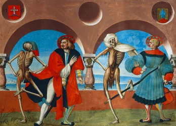 Morte, burguês e o comerciante do ciclo da Dança da Morte de Albrecht Kauw