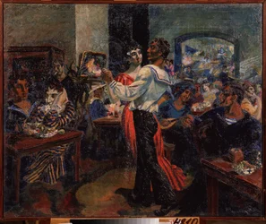 Um bar de marinheiros. Pintura por Nikolai Afanasyevich Rusakov (1888-1941), óleo sobre tela