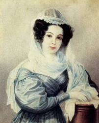 Retrato de Camilla Ivasheva Le Dantieau 1808-1839, esposa de Decembrist Vasily Ivashev, 1834