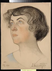 Retrato de Alexandra Mikhailovna Kollontai (1872-1952), comunista russa e política soviética (Alexandra M. Kollontai) - Desenho de Nikolai Andreevich Andreev (1873-1932) sangue e giz sobre papel (32,2x24,3 cm)
