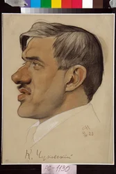 Retrato de Kornei Chukovsky (1882-1969) - Obra de Nikolai Andreevich Andreev (1873-1932), sangue e giz sobre papel (32,5x24,2 cm)