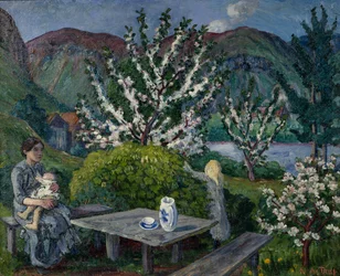 Mãe e Filho junto à Mesa de Jardim (óleo sobre tela)