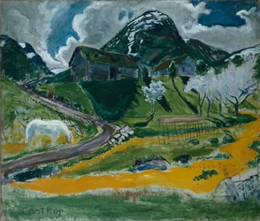 Primavera com cavalo branco