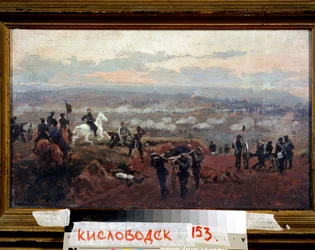 Ataque às Colinas Verdes - Episódio da Guerra da Crimeia (1853-1856) - Pintura de Nikolai Dmitrievich Dmitriev Orenburgsky (Dmitriev-Orenburgsky ou Dmitriev Orenburgsky ou Dmitriev-Orenburgsky) (1837-1898), óleo sobre madeira